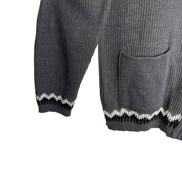 Vintage London Fog Men's XL Grey Geometric Fair Isle Zip-Up Sweater with Pockets - Picture 5 of 8